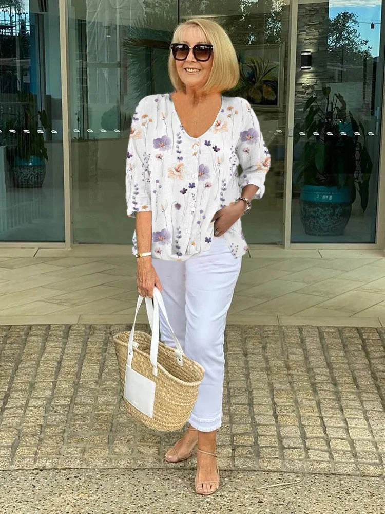 Barbara™ | Baumwoll- und Leinenbluse mit Blumenmuster