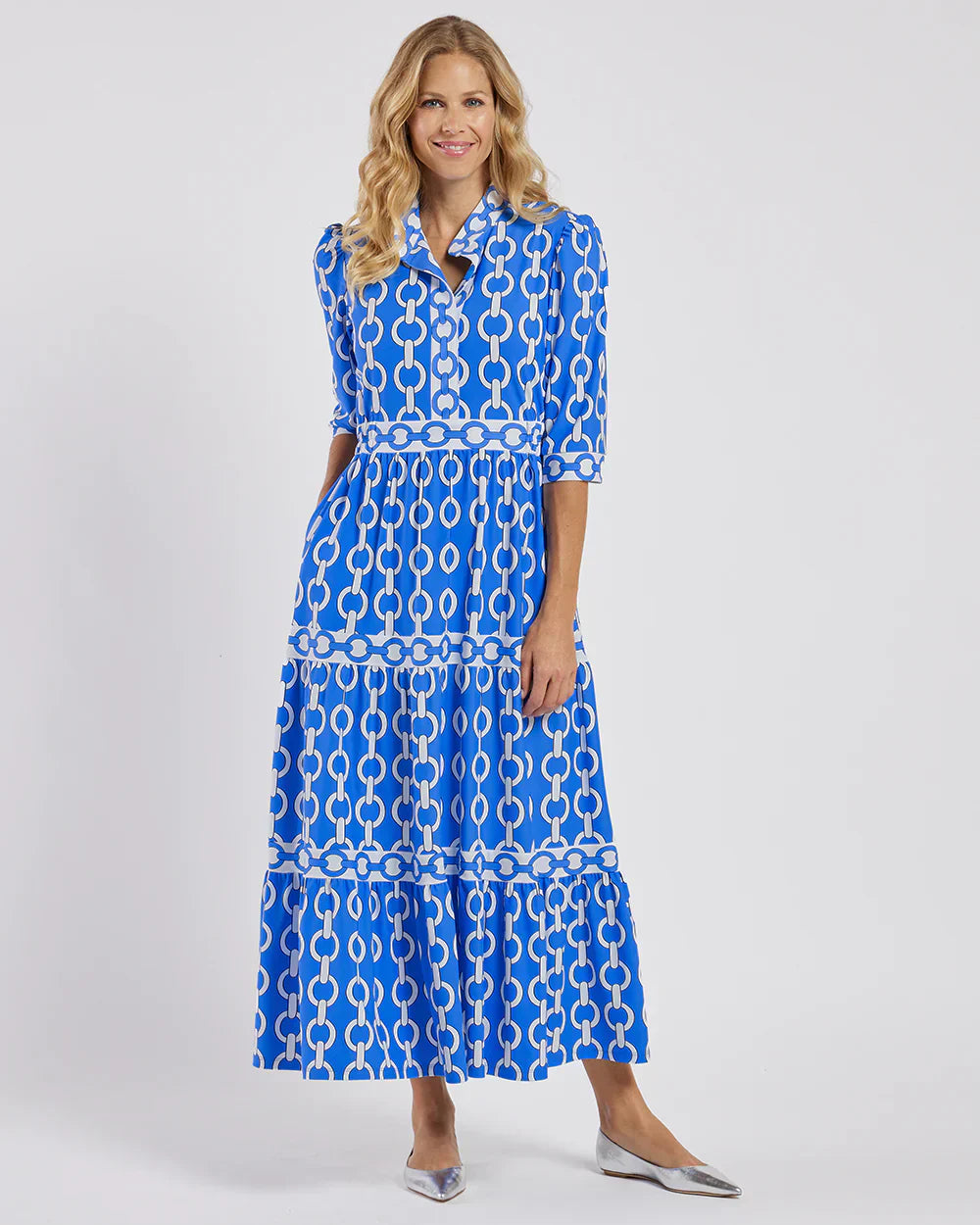 VIOLETTA | Elegantes Langkleid mit Grafischem Muster und Mediterranem Stil