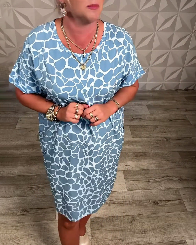 Lässiges bedrucktes Kleid mit Rundhalsausschnitt