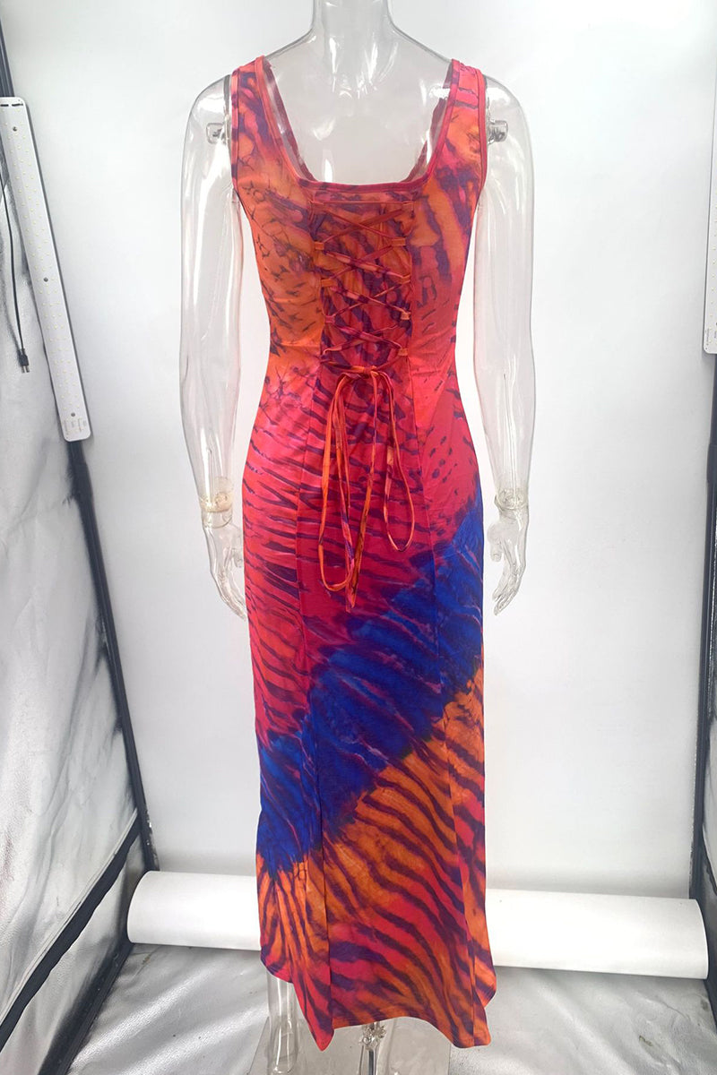 Chloe - Sexy Urlaubskleider mit Batikdruck und Trägerdesign und kontrastierendem Rundhalsausschnitt