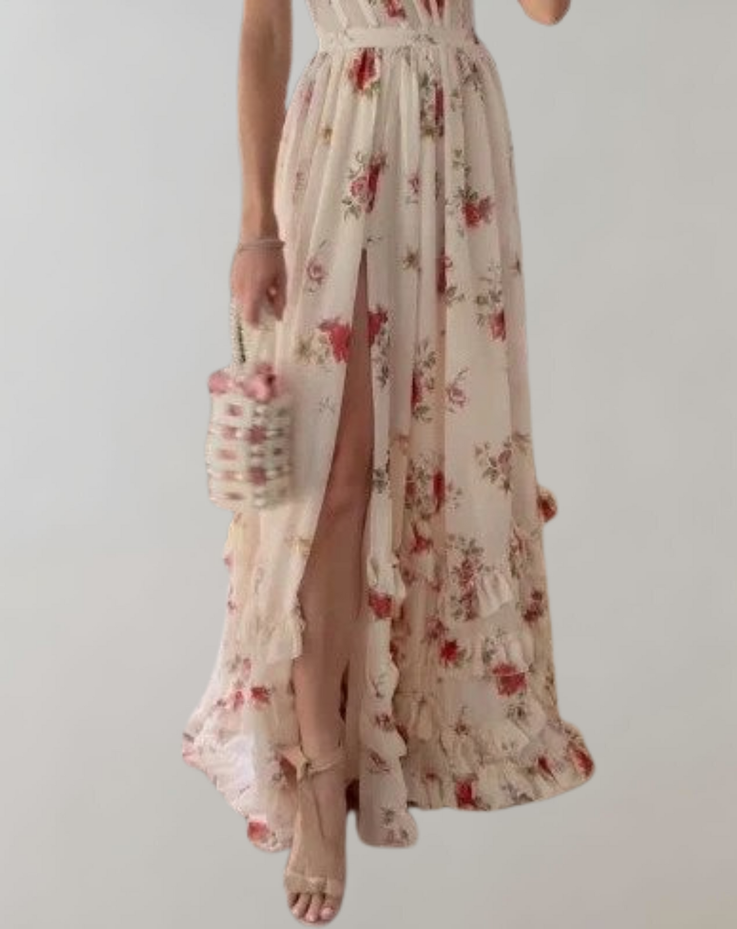 Elva - Ärmelloses, tailliertes Kleid mit Blumendruck und sexy Beinausschnitt