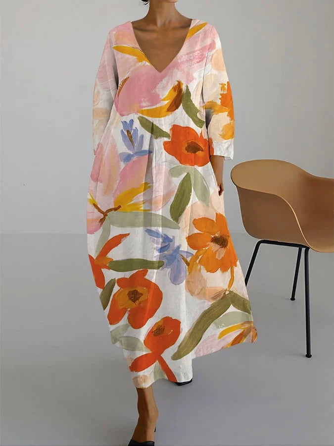 ISLA - BLUMENMUSTER V-AUSSCHNITT KLEID