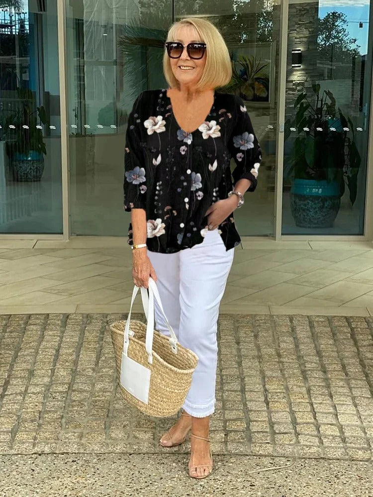 Barbara™ | Baumwoll- und Leinenbluse mit Floralprint