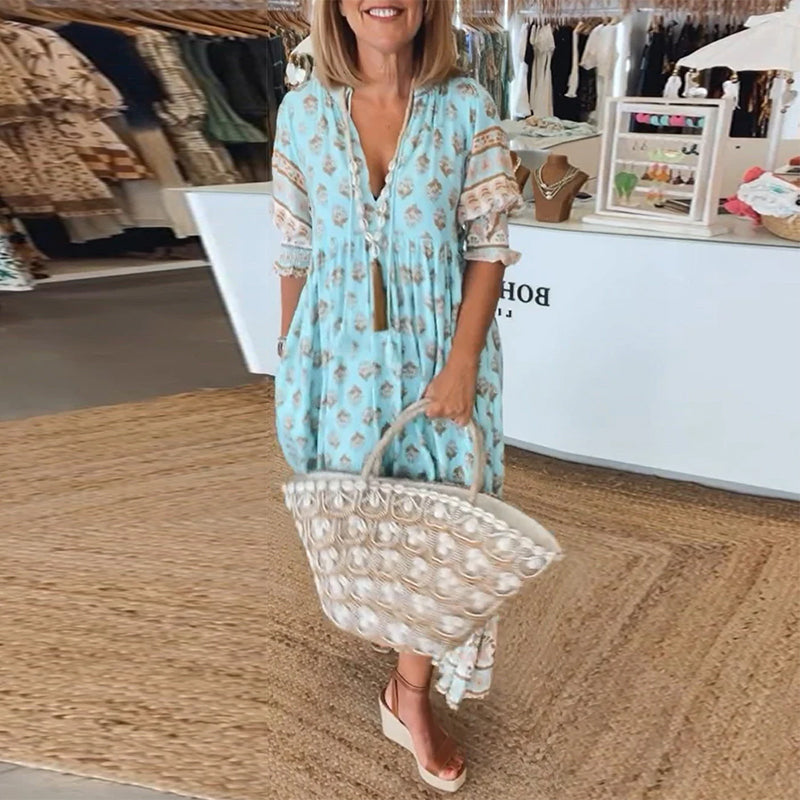 GIULIA | Elegantes Midikleid mit V-Ausschnitt und Puffärmeln