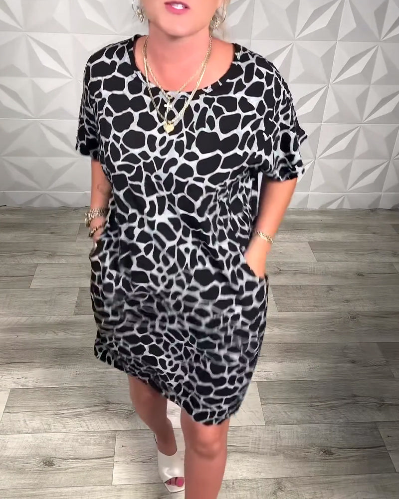 Lässiges bedrucktes Kleid mit Rundhalsausschnitt