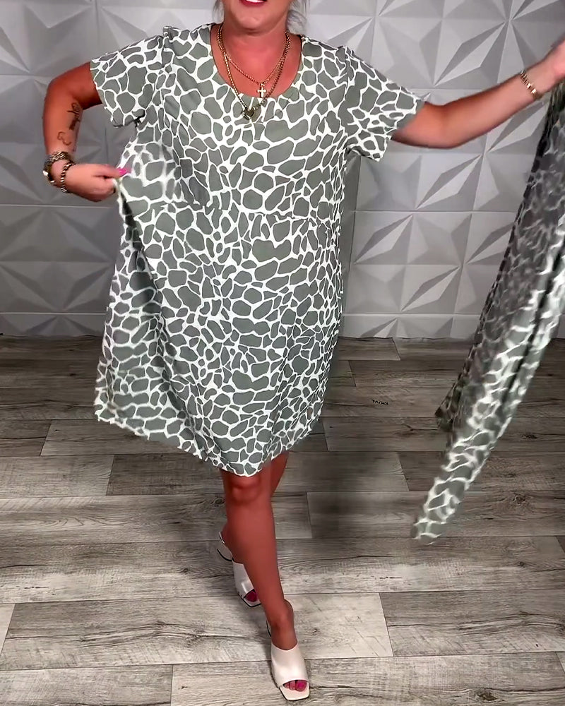 Lässiges bedrucktes Kleid mit Rundhalsausschnitt