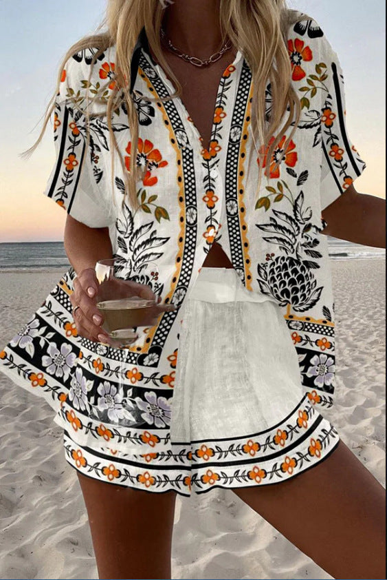 Irella™ | Kurzes Leinen-Outfit mit Blumenmuster