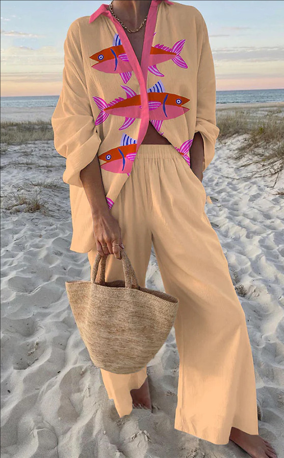 Evalisse™ | Set mit rosa Fischmuster-Bettwäsche