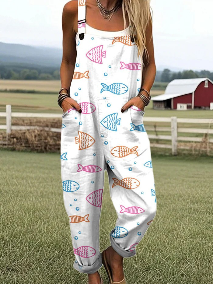 Damen Vintage Floral Weitbeiniger Jumpsuit - Komfort & MĂĽheloser Stil