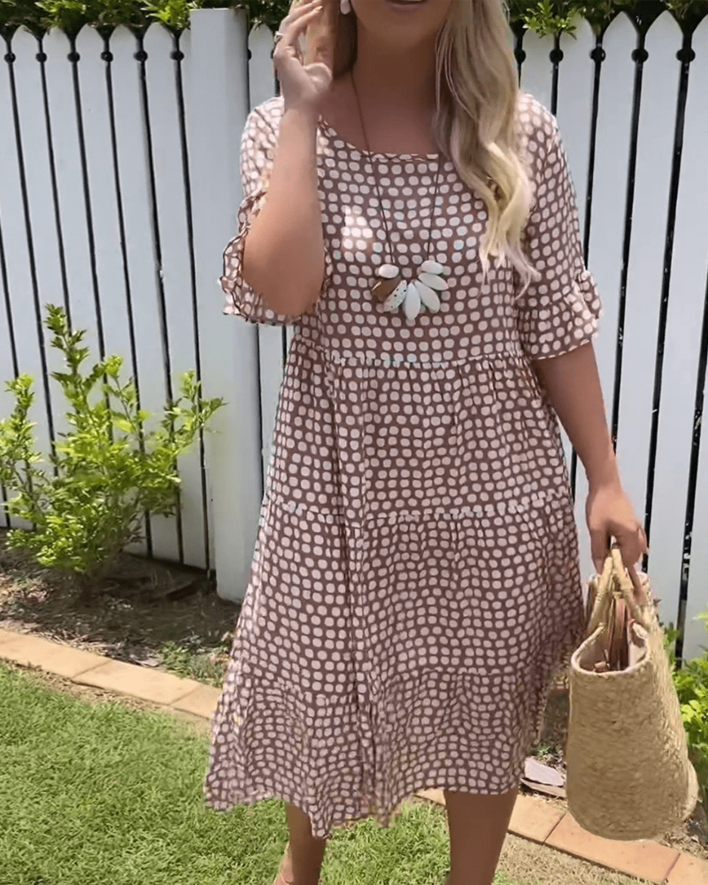 Zora | Midi Kleid Sand mit kurzen Ărmeln