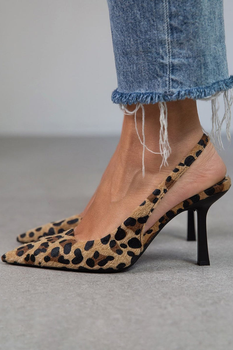 Liorina | Khakifarbene Pumps mit Leopardenmuster und spitzem Zehenbereich