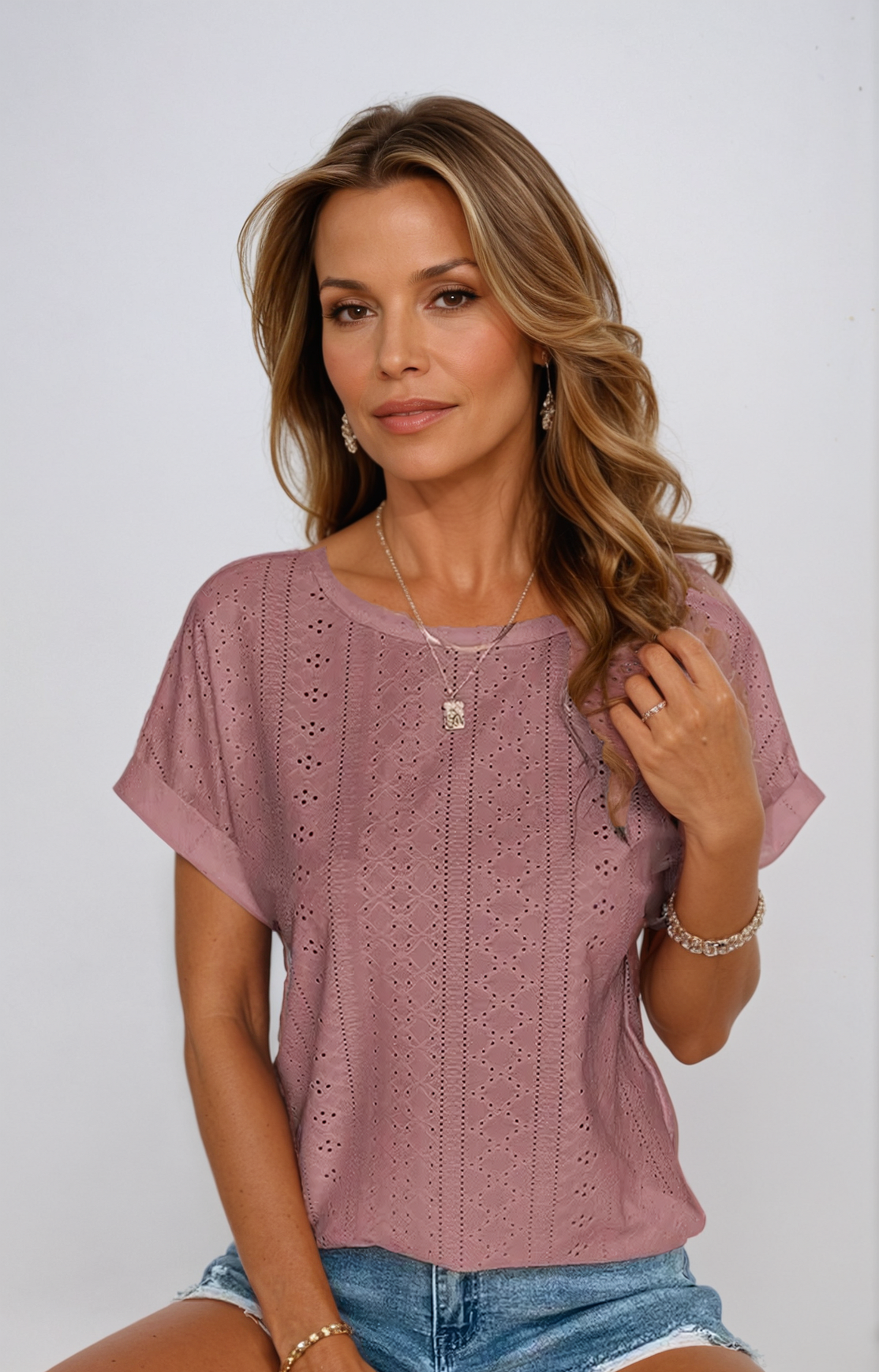 Vespera - Damen Casual Unifarben Gestricktes Top