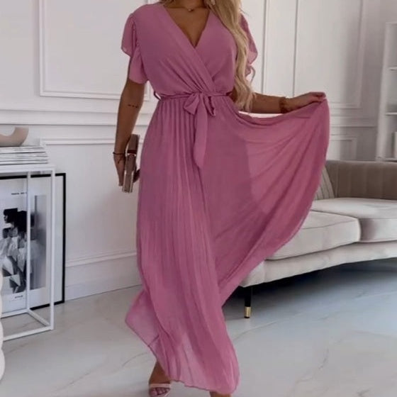 FRIDA I PLISSIERTES KLEID MIT V-AUSSCHNITT