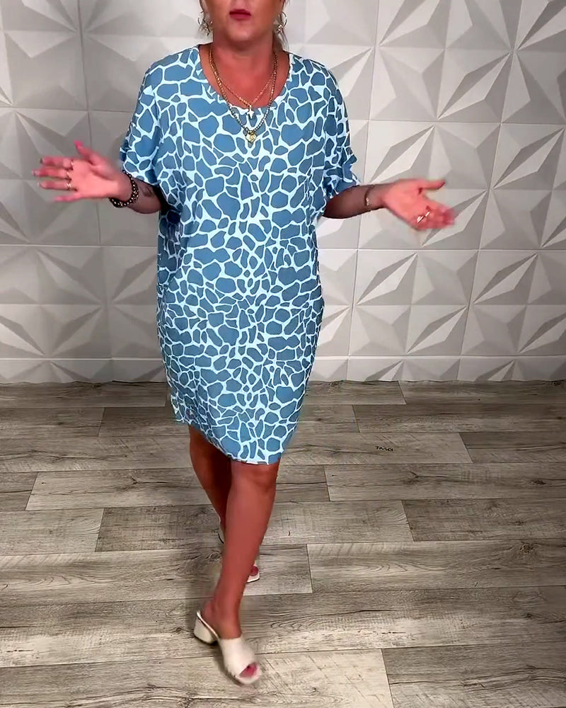 Lässiges bedrucktes Kleid mit Rundhalsausschnitt