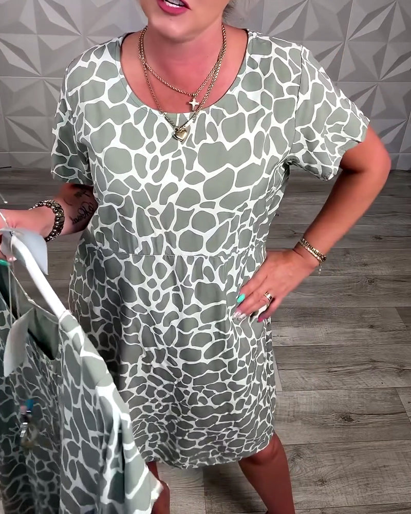 Lässiges bedrucktes Kleid mit Rundhalsausschnitt