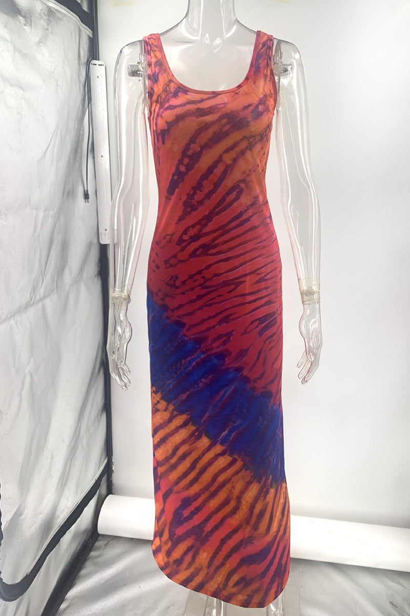 Chloe - Sexy Urlaubskleider mit Batikdruck und Trägerdesign und kontrastierendem Rundhalsausschnitt