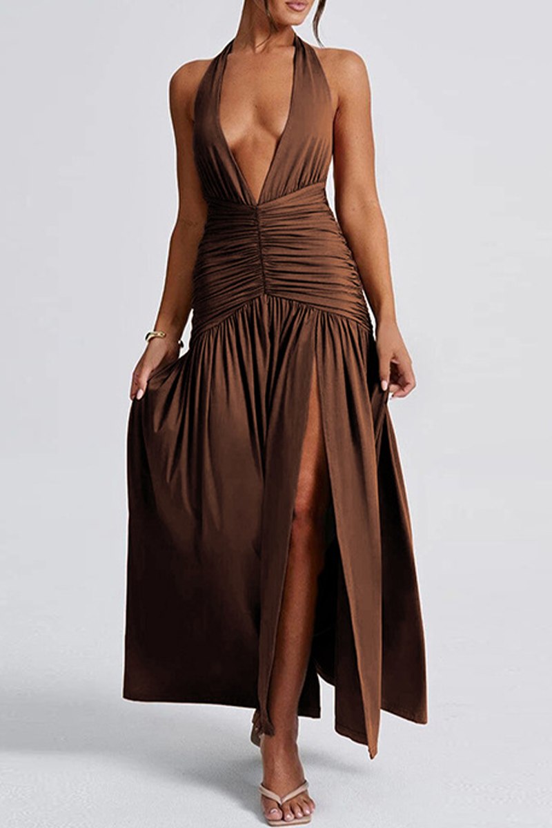 Isla - Sexy Einfarbige Ärmellose Neck Dresses Mit Schlitz (3 Farben)