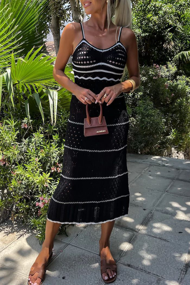 Brooke - Sexy Geflochtenes Kontrast Sling Kleid mit V-Ausschnitt