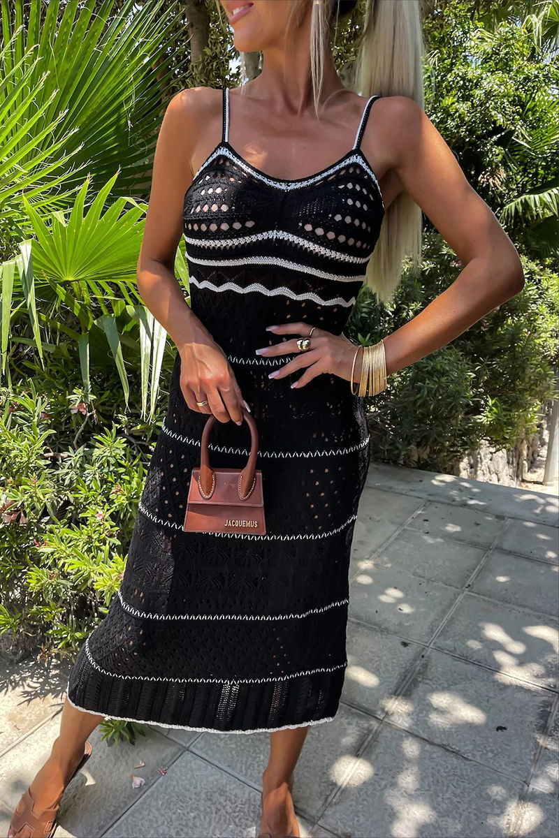 Brooke - Sexy Geflochtenes Kontrast Sling Kleid mit V-Ausschnitt