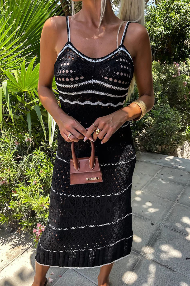 Brooke - Sexy Geflochtenes Kontrast Sling Kleid mit V-Ausschnitt