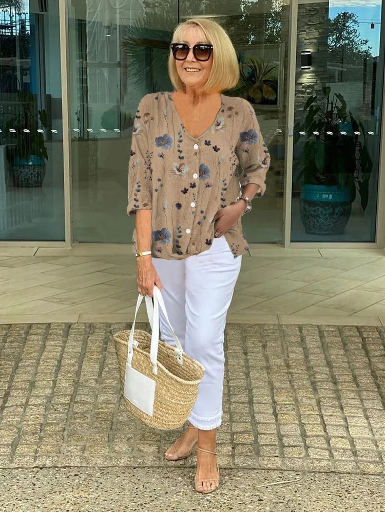 Barbara™ | Baumwoll- und Leinenbluse mit Blumenmuster