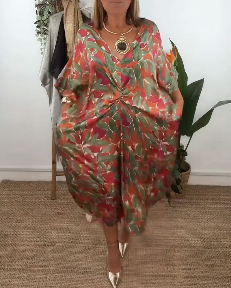 V-Ausschnitt Kleid mit gedrehtem Druck