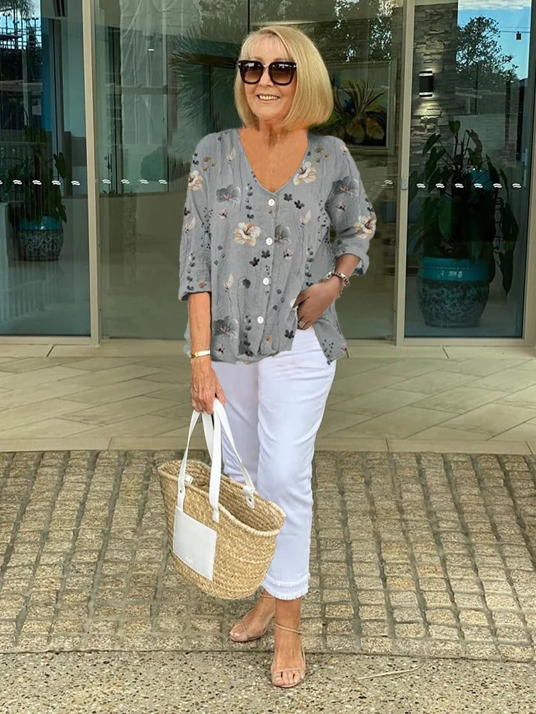 Barbara™ | Baumwoll- und Leinenbluse mit Floralprint