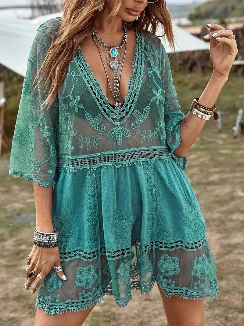Lila - Cover Up Lace Durchschauen Cover Up Kleid Boho-Stil