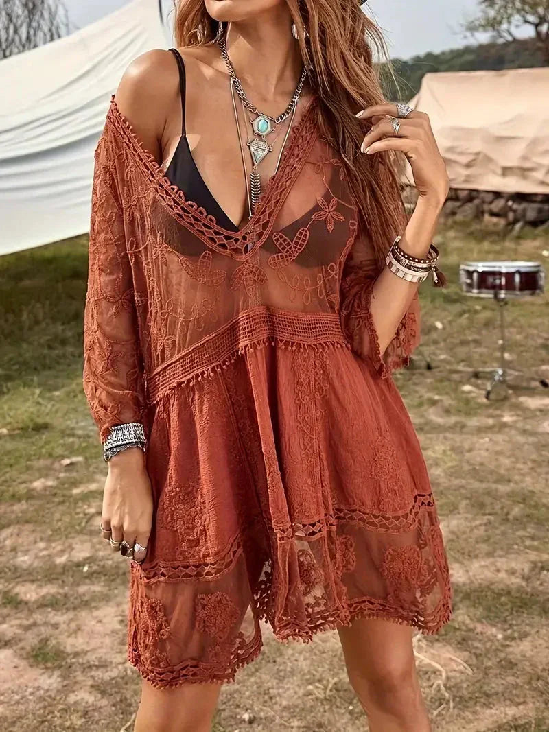 Lila - Cover Up Lace Durchschauen Cover Up Kleid Boho-Stil