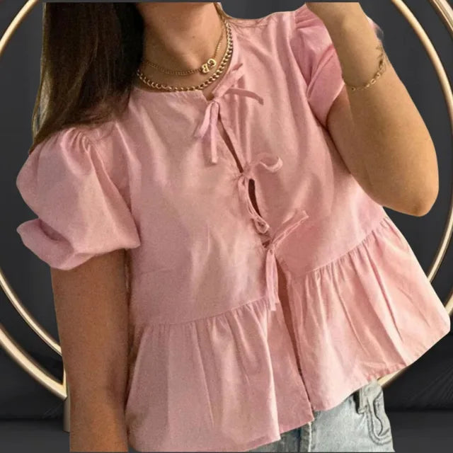 Rose | Trendige Bluse mit Leopardenmuster und Puffärmeln