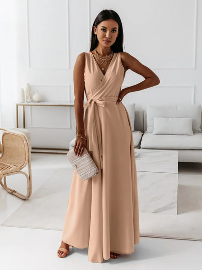 Jessica - Damen einfarbig V-Ausschnitt Langes Kleid