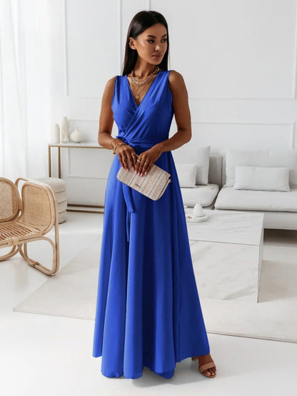 Jessica - Damen einfarbig V-Ausschnitt Langes Kleid