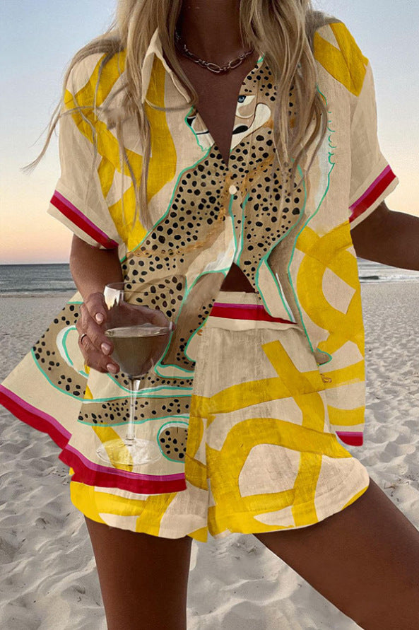 Casima™ | Kurzes Leinen-Set mit Gepardenmuster