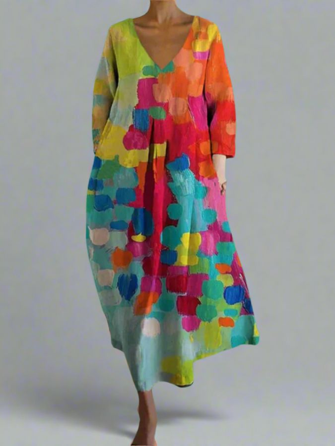 Leticia - Buntes V-Ausschnitt Kleid
