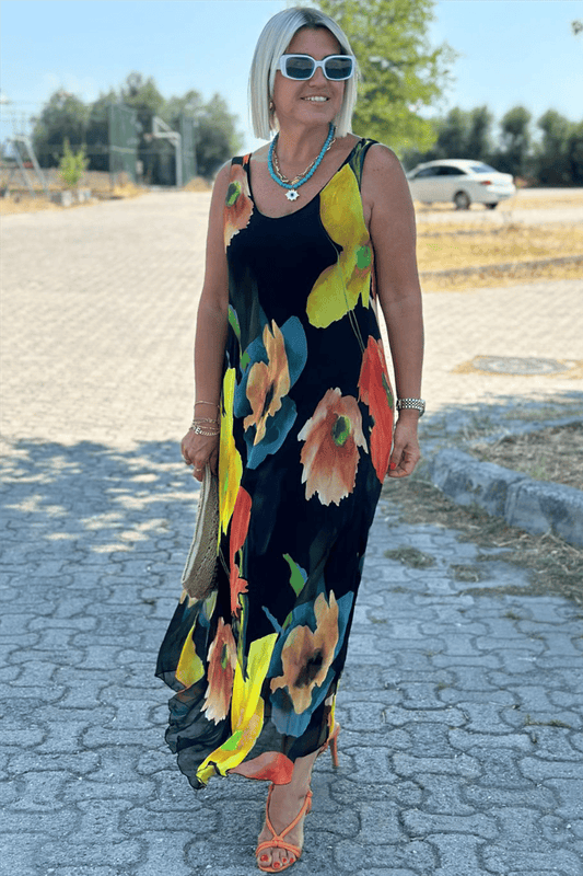 Aurelia™ – Elegantes Blumenmuster-Maxikleid aus Chiffon und Seide