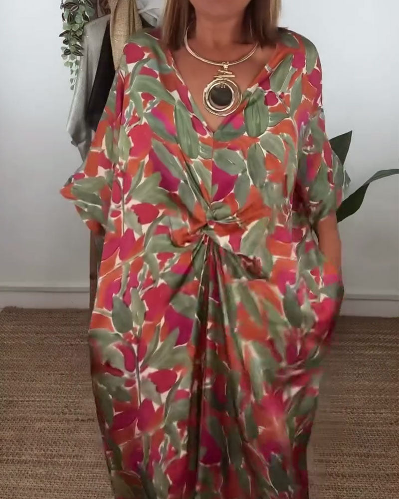 V-Ausschnitt Kleid mit gedrehtem Druck