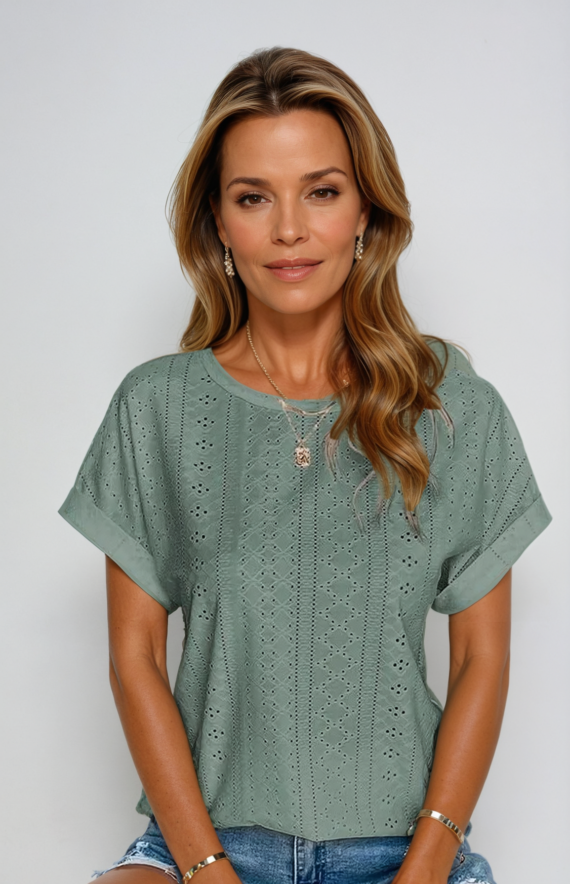 Vespera - Damen Casual Unifarben Gestricktes Top