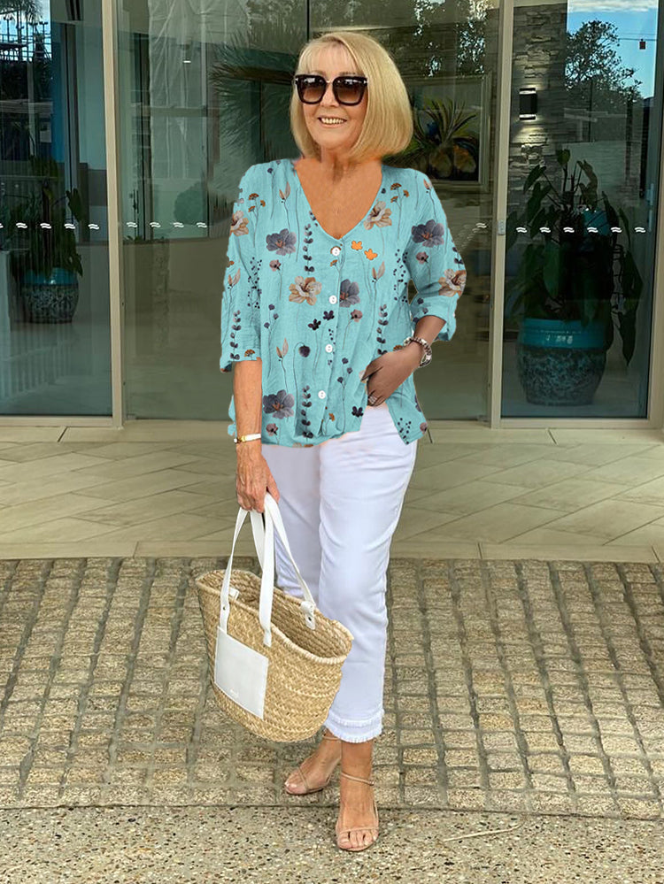 Barbara™ | Baumwoll- und Leinenbluse mit Blumenmuster