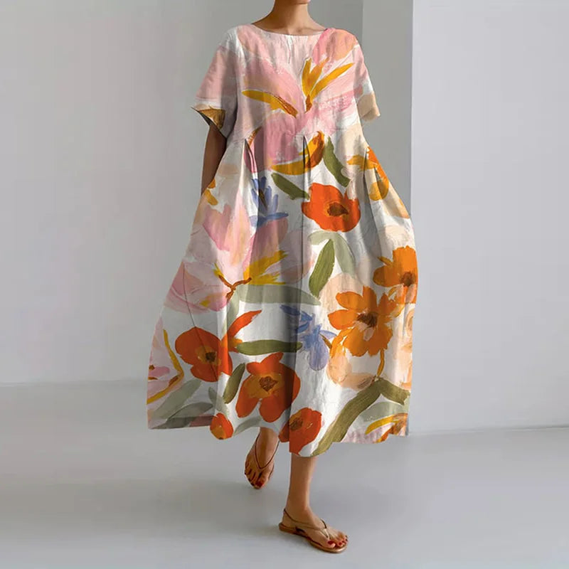 ISLA - BLUMENMUSTER V-AUSSCHNITT KLEID