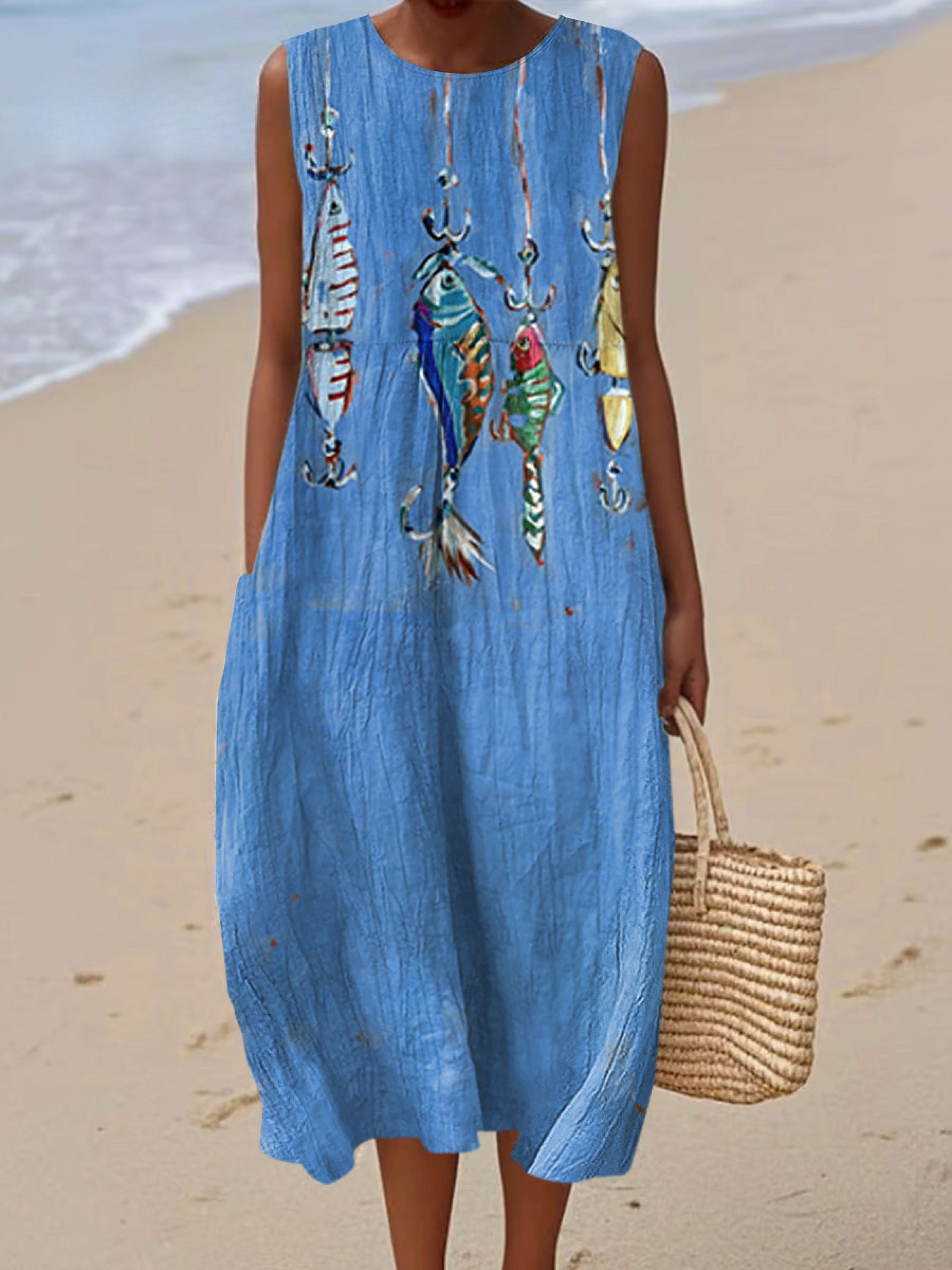 Wickelkleid mit Vintage-Fisch-Print für Damen